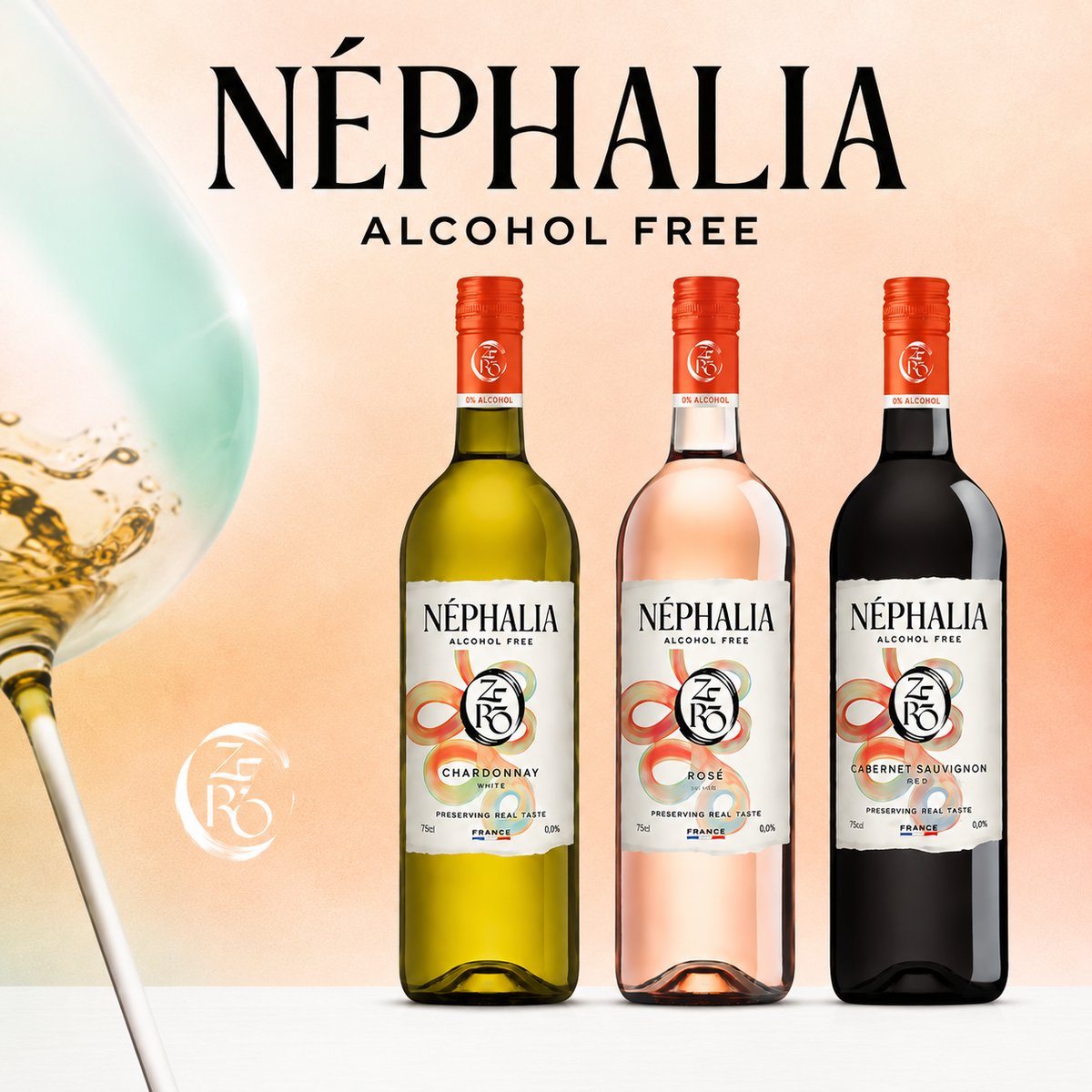 NÉPHALIA alkoholfreier Wein Chardonnay Rosé Cabernet Sauvignon